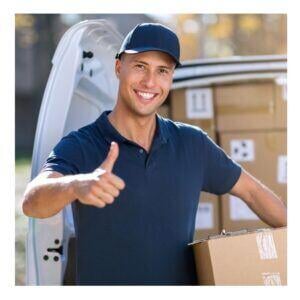 A happy delivery employee