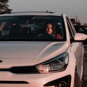 woman focusing on driving