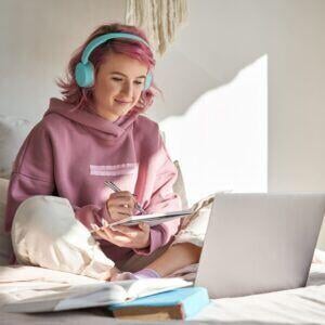 teen taking practice driver's test